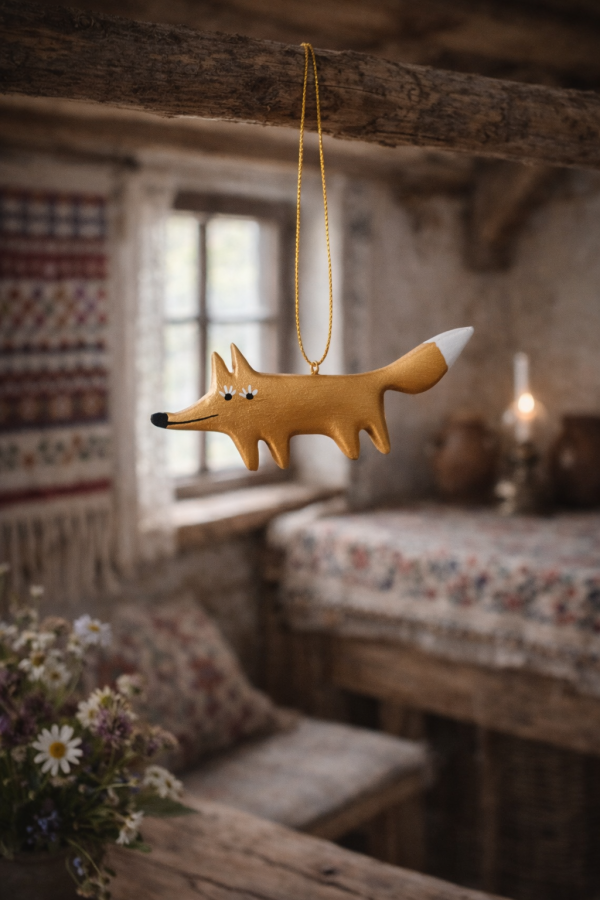 Wood life Jewellery. Kalėdinė dekoracija auksinė lapė