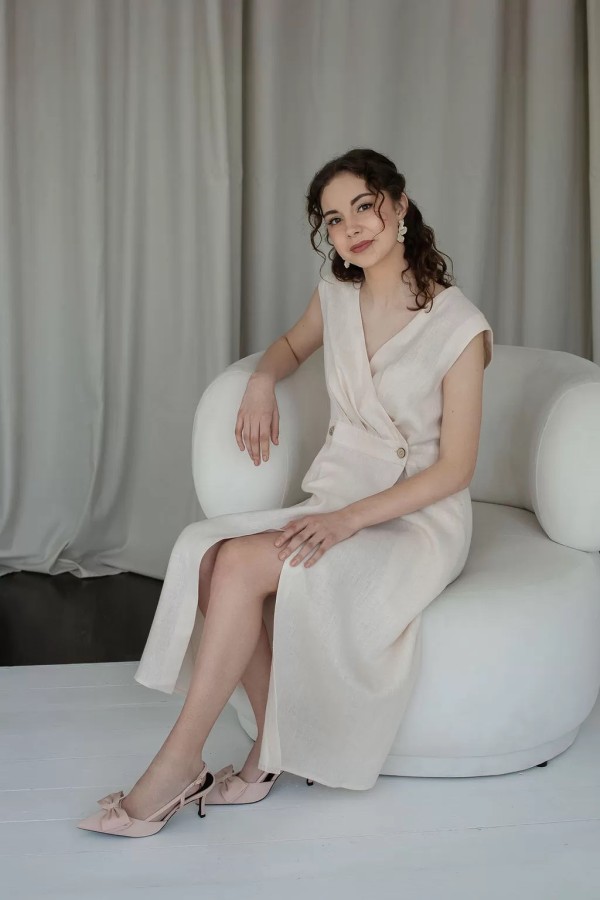 amber linen. GRACE susiaučiama lininė suknelė