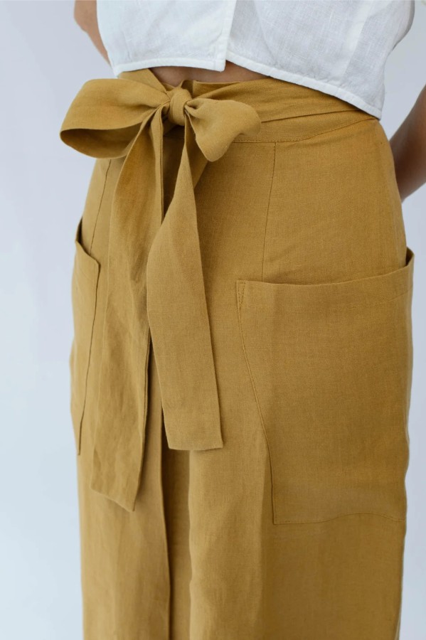 amber linen. JAPAN susiaučiamas lininis midi sijonas