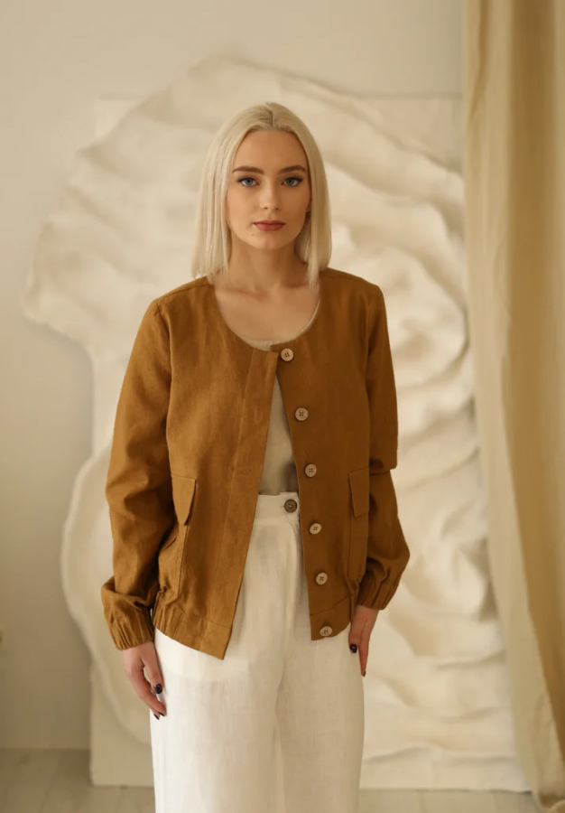 AMBER LINEN. Lininis bomber tipo švarkas Helsinki