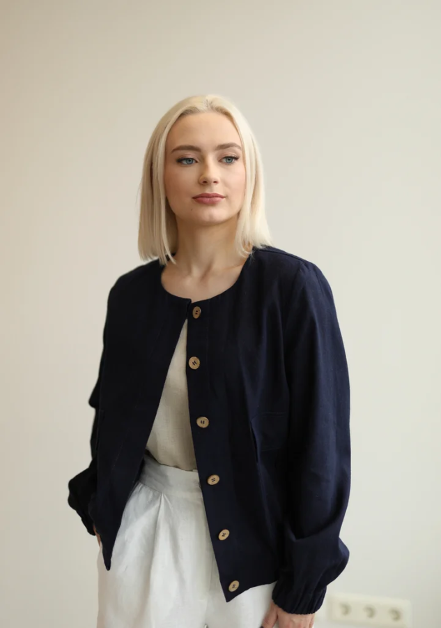 AMBER LINEN. Lininis bomber tipo švarkas Helsinki