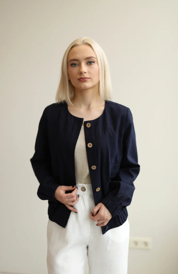 AMBER LINEN. Lininis bomber tipo švarkas Helsinki