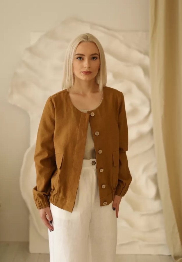 amber linen. Lininis bomber tipo švarkas Helsinki 