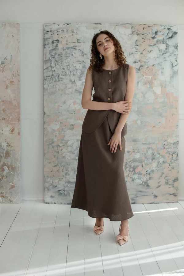 amber linen. LUXE ilga lininė liemenė