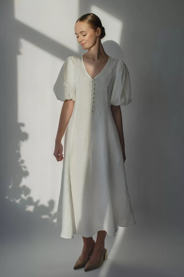 amber linen. Marbella elegantiška lininė suknelė 