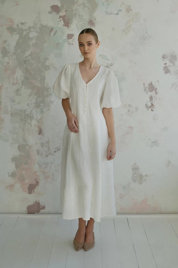 amber linen. Marbella elegantiška lininė suknelė 