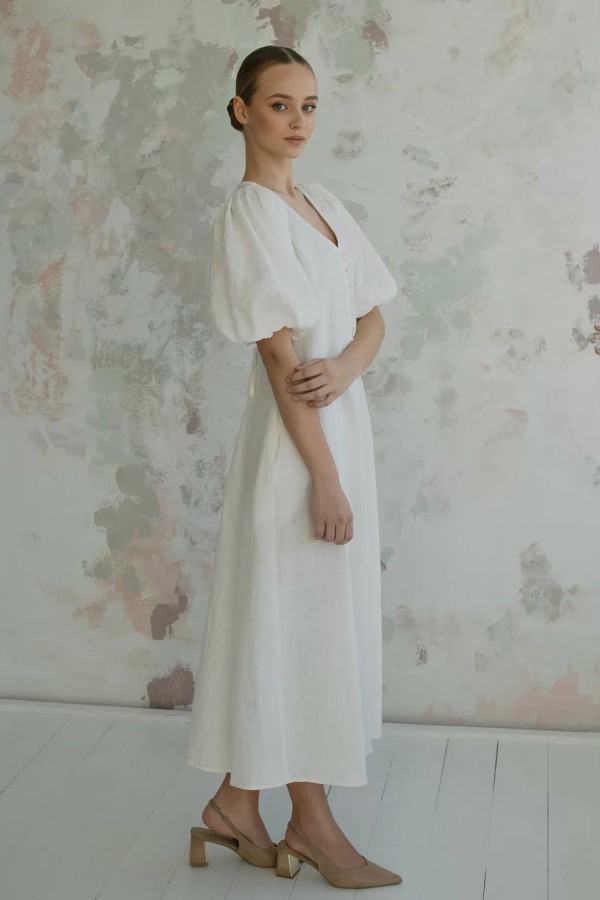 amber linen. Marbella elegantiška lininė suknelė 
