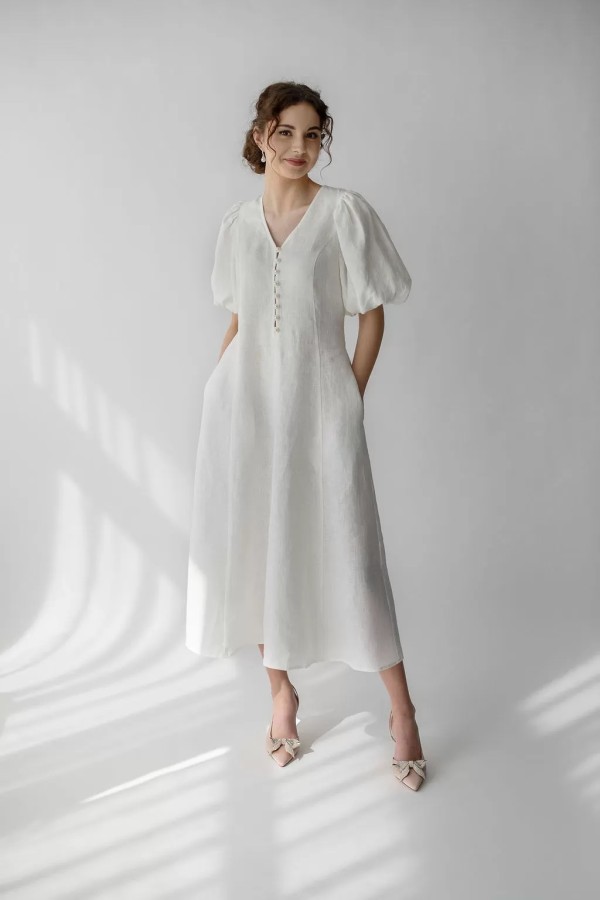 amber linen. Marbella elegantiška lininė suknelė 