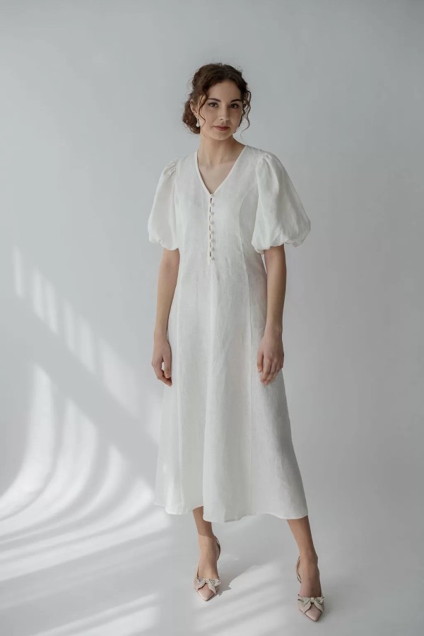 amber linen. Marbella elegantiška lininė suknelė 