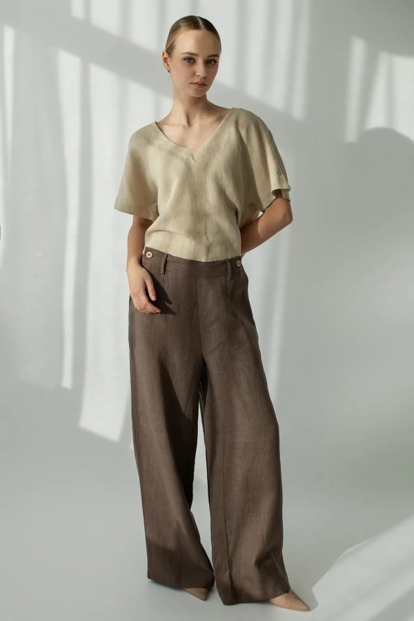 amber linen. RIVIERA plačios lininės kelnės 