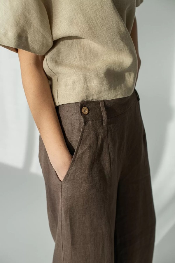 amber linen. RIVIERA plačios lininės kelnės 