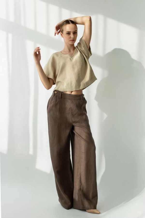 amber linen. RIVIERA plačios lininės kelnės 