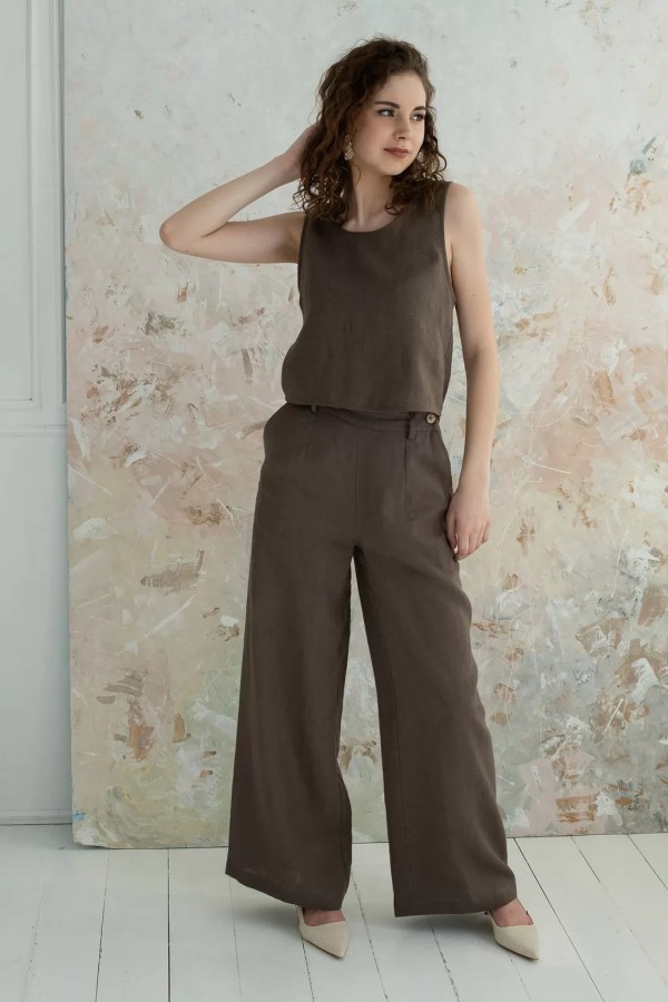 amber linen. RIVIERA plačios lininės kelnės 