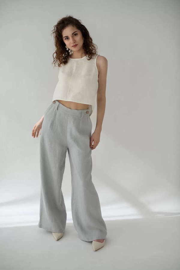 amber linen. RIVIERA plačios lininės kelnės