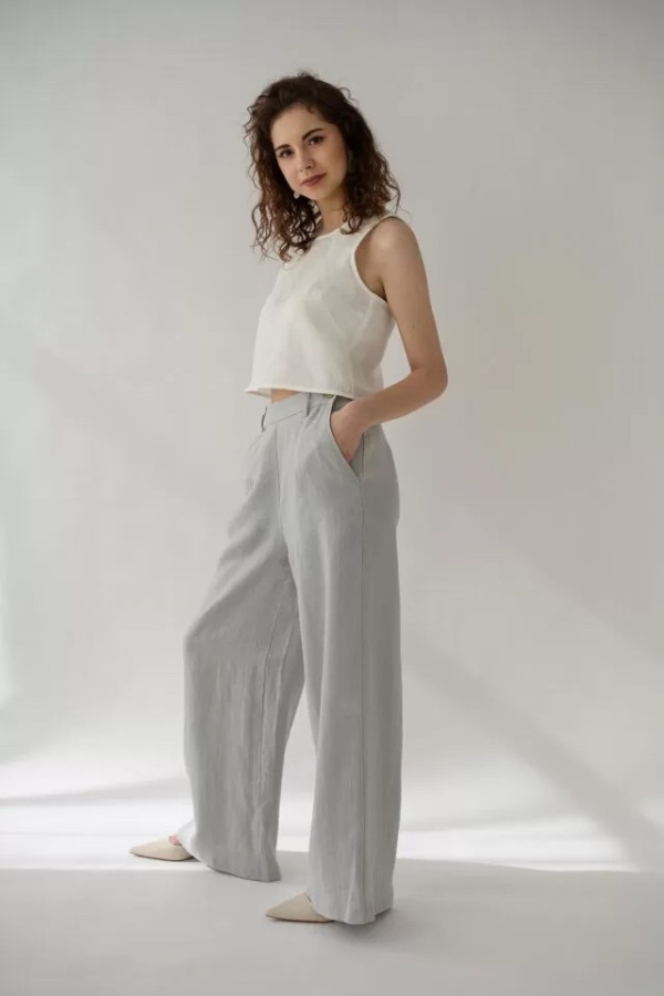 amber linen. RIVIERA plačios lininės kelnės