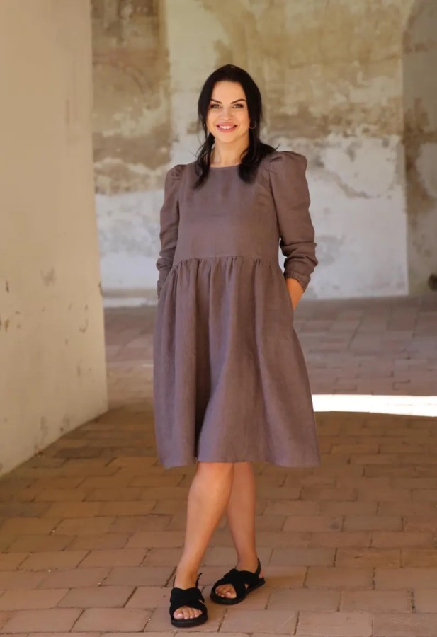 amber linen. Sarah midi lininė suknelė