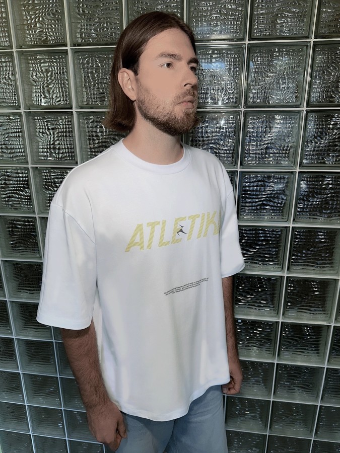 atletika. unisex balti geltoni marškinėliai