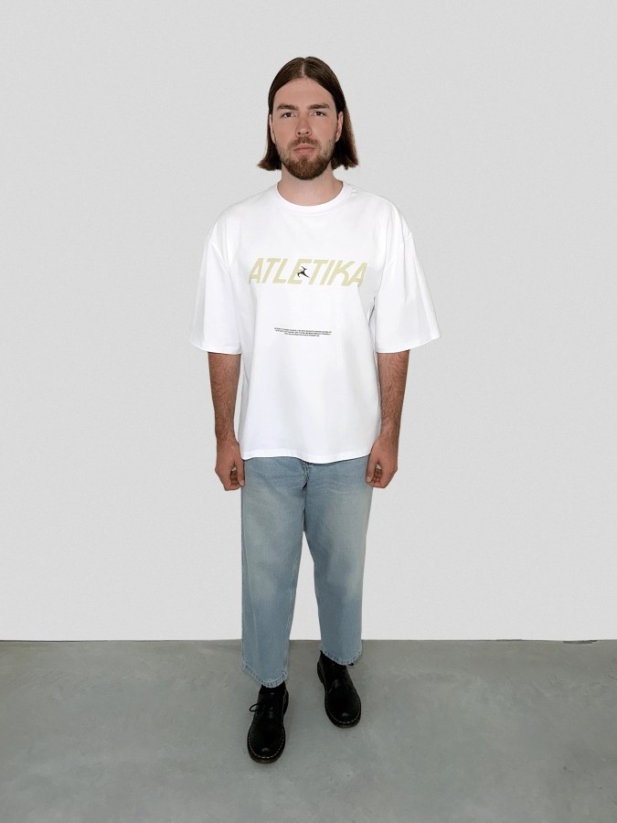 atletika. unisex balti geltoni marškinėliai