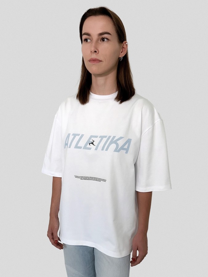 atletika. unisex balti melsvi marškinėliai