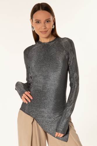 dzen. sidabro Asimetrinio krašto rankovėmis palaidinė