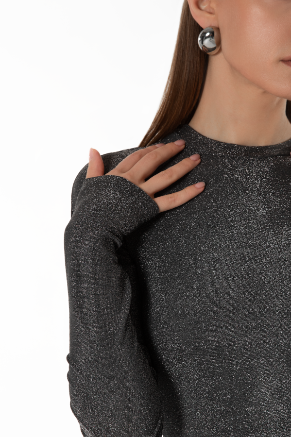 dzen. sidabro Asimetrinio krašto rankovėmis palaidinė