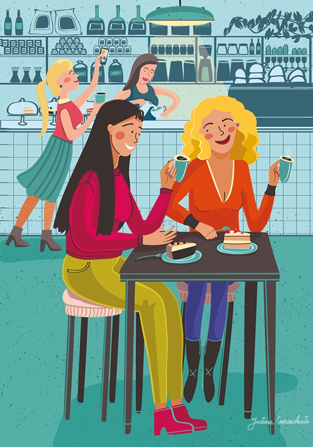 Justina Česnauskaitė. Atvirukas su voku Kavinėje