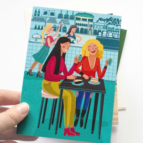 Justina Česnauskaitė. Atvirukas su voku Kavinėje