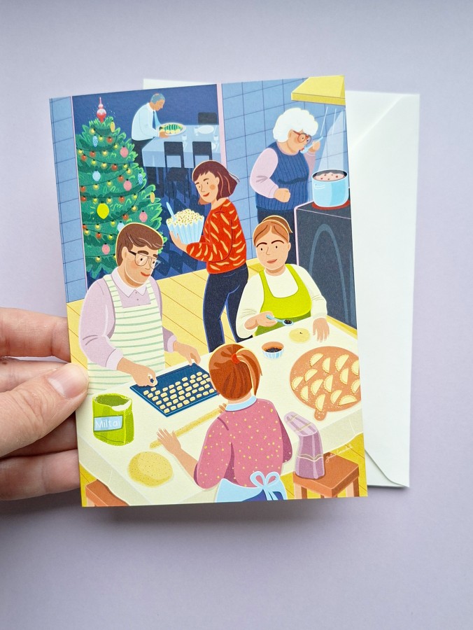 Justina Česnauskaitė. Atvirukas su voku Kūčių vakarienė 