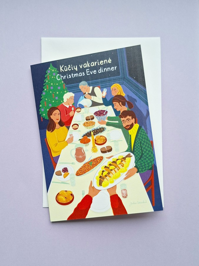 Justina Česnauskaitė. Atvirukas su voku Kūčių vakarienė