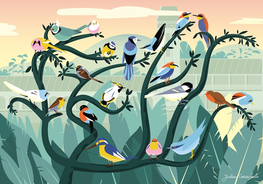 Justina Česnauskaitė. Atvirukas su voku Paukščiai