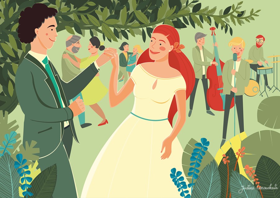 Justina Česnauskaitė. Atvirukas su voku Vestuvių šventė