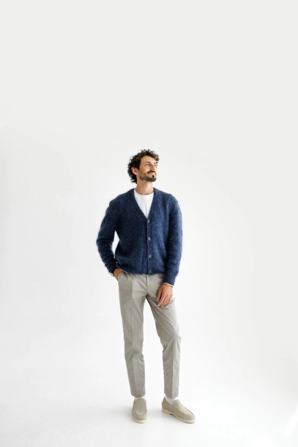 knoto. Vyriškas moheros mėlynas kardiganas 