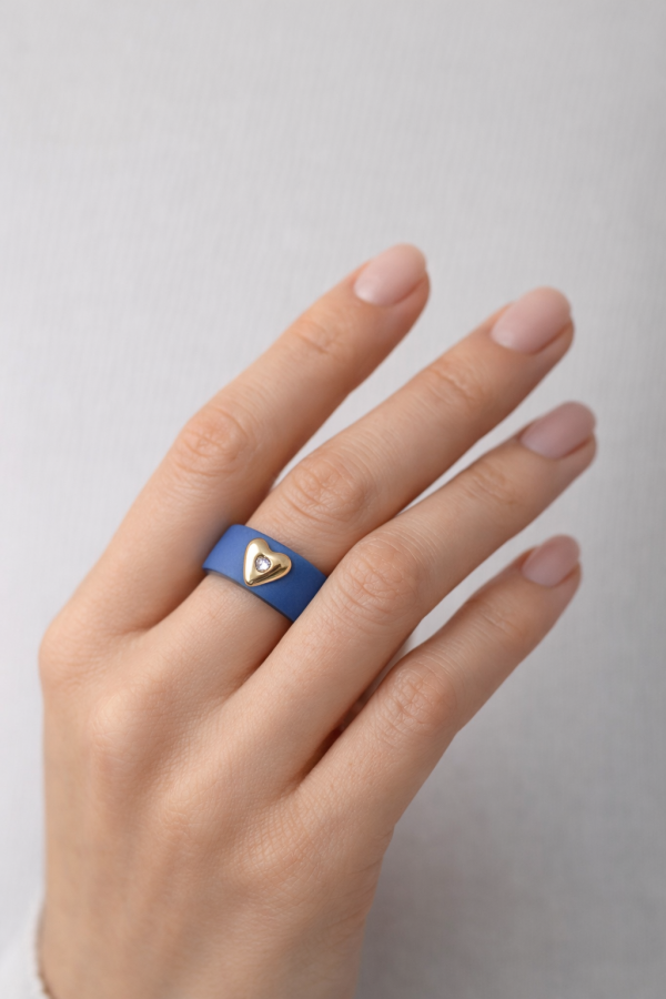 maži dalykai. Mėlynas porcelianinis žiedas PLATINUM HEART