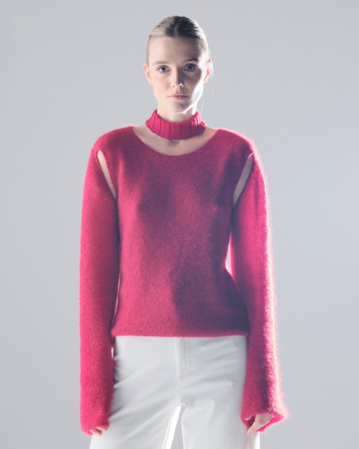 memphita. Raudonas moherinis megztukas