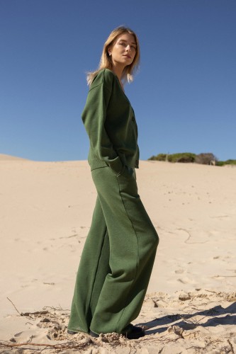 Salanida. Bene plačios merino kelnės Žalia alyvuogė