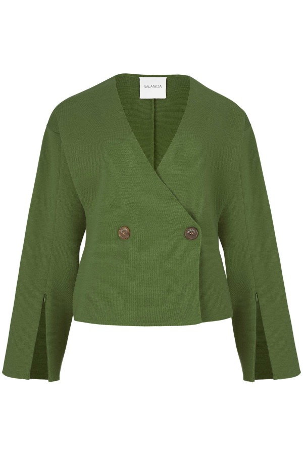 Salanida. Galante megztas merino švarkas Žalia alyvuogė Salanida. Galante megztas merino švarkas Žalia alyvuogė