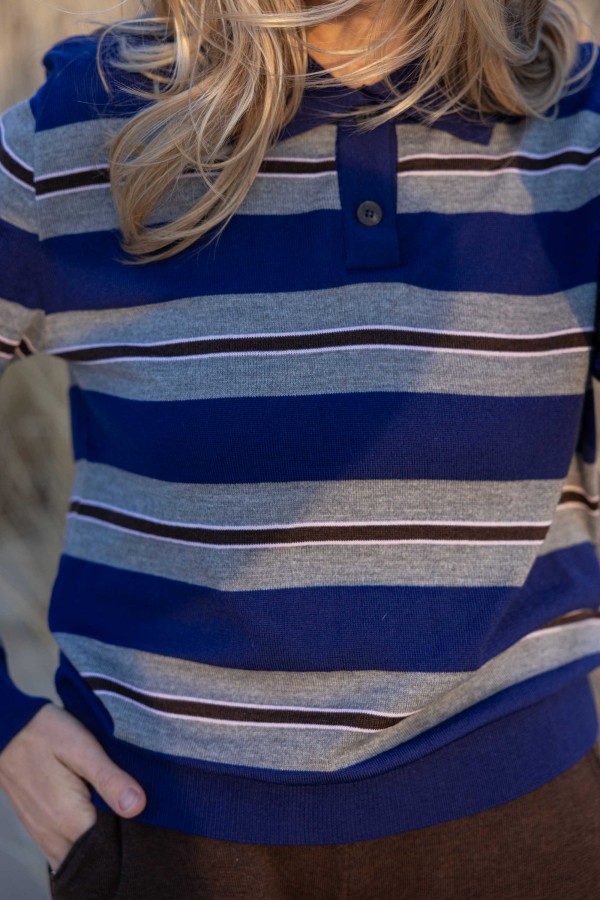 salanida. Galante merino polo palaidinė Mėlyna dryžuota