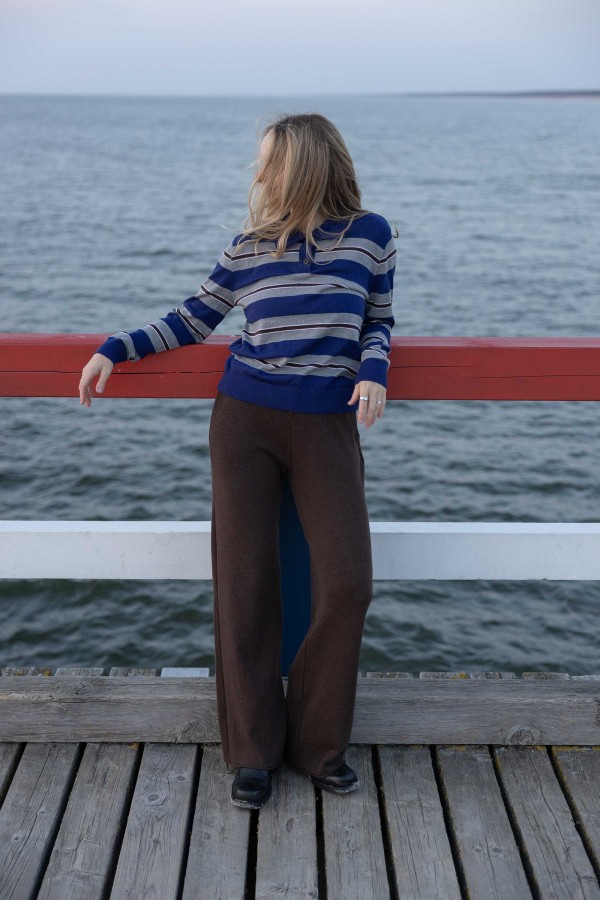 salanida. Galante merino polo palaidinė Mėlyna dryžuota