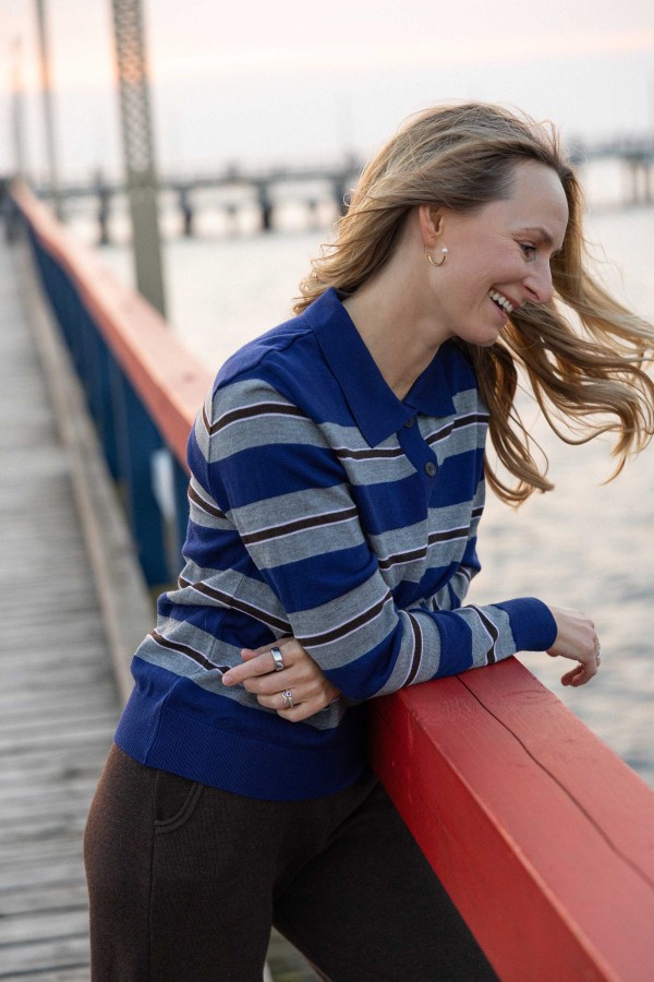 salanida. Galante merino polo palaidinė Mėlyna dryžuota