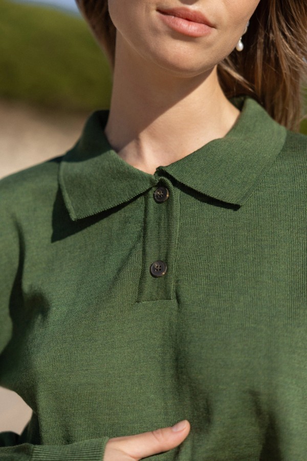 salanida. Galante merino polo palaidinė Žalia alyvuogė