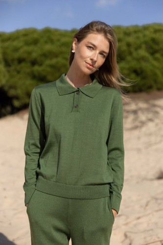 salanida. Galante merino polo palaidinė Žalia alyvuogė
