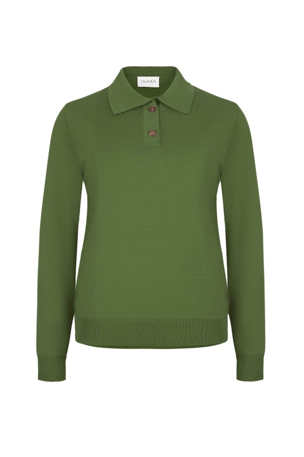 salanida. Galante merino polo palaidinė Žalia alyvuogė