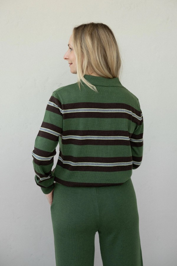 Salanida. Galante merino polo palaidinė Žalia dryžuota