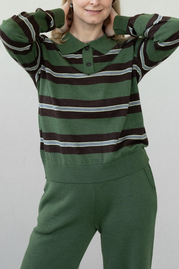 Salanida. Galante merino polo palaidinė Žalia dryžuota