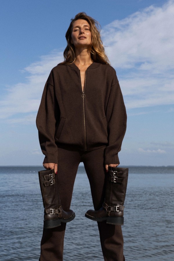 salanida. Onda merino bomber stiliaus švarkas Šokoladas