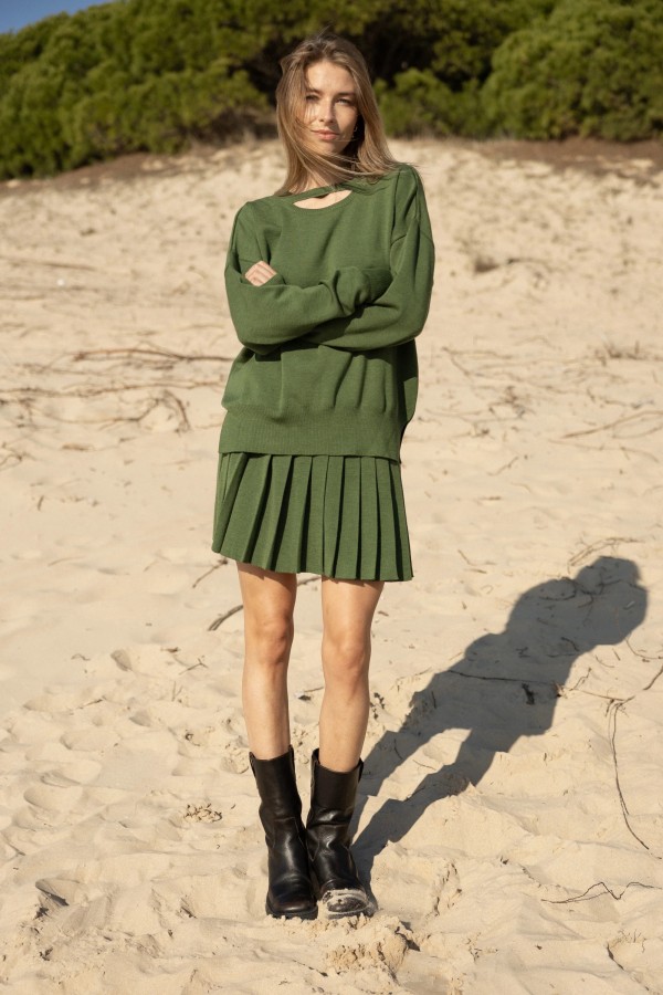 salanida. Rotondo merino megztinis Žalia alyvuogė salanida. Rotondo merino megztinis Žalia alyvuogė