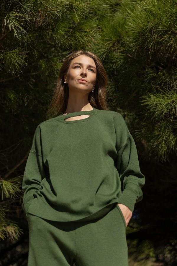 salanida. Rotondo merino megztinis Žalia alyvuogė salanida. Rotondo merino megztinis Žalia alyvuogė