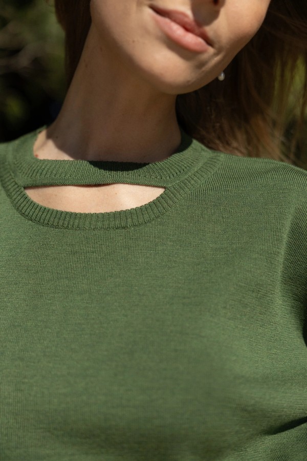 salanida. Rotondo merino megztinis Žalia alyvuogė salanida. Rotondo merino megztinis Žalia alyvuogė