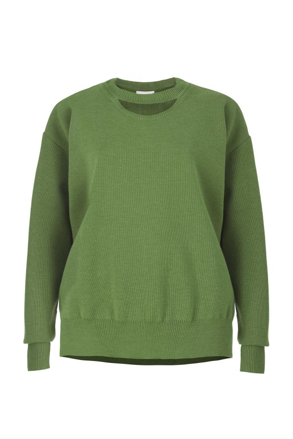 salanida. Rotondo merino megztinis Žalia alyvuogė salanida. Rotondo merino megztinis Žalia alyvuogė