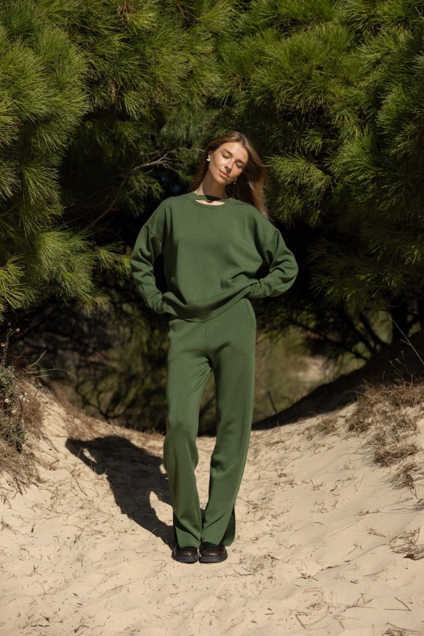 salanida. Rotondo merino megztinis Žalia alyvuogė salanida. Rotondo merino megztinis Žalia alyvuogė